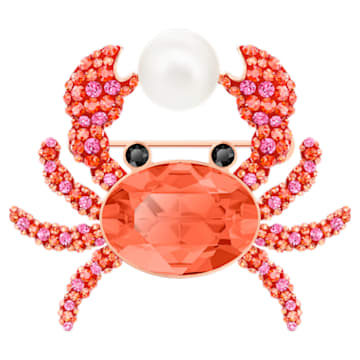 Ocean Crab Brooch, Multi-colored, Rose-gold tone plated - Swarovski, 5457571