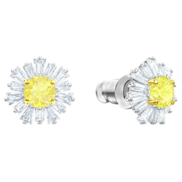 Sunshine Pierced Earrings, White, Rhodium plated - Swarovski, 5459591