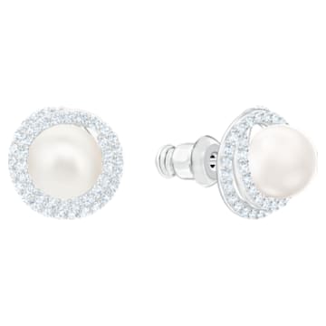 Originally stud earrings, White, Rhodium plated - Swarovski, 5461087