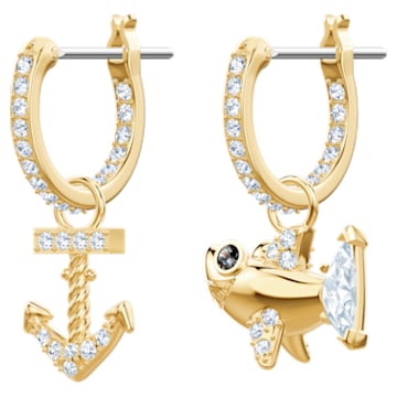 Ocean Shark Pierced Earrings, White, Gold-tone plated - Swarovski, 5463738