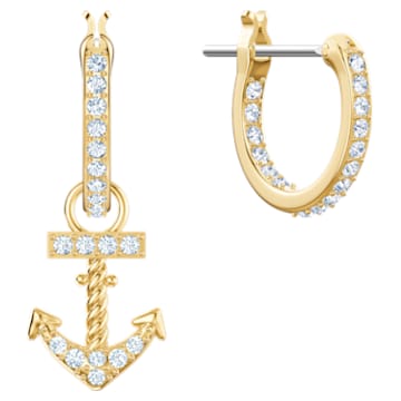 Ocean Shark Pierced Earrings, White, Gold-tone plated - Swarovski, 5463738