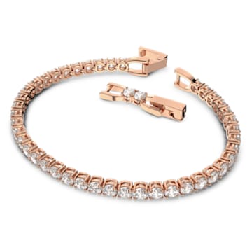 Tennis Deluxe bracelet, Round cut crystals, White, Rose-gold tone plated - Swarovski, 5464948