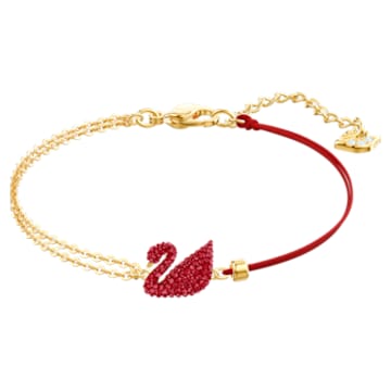 Náramek Swarovski Iconic Swan, Labuť, Červená, Pokoveno ve zlatém odstínu - Swarovski, 5465403