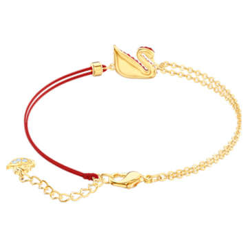 Braccialetto Swarovski Iconic Swan, Cigno, Rosso, Placcato color oro - Swarovski, 5465403