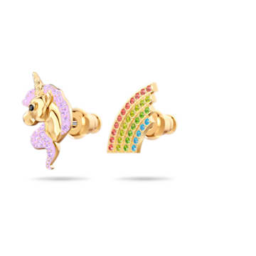 Out of this world earrings, Asymmetrical, Unicorn and rainbow, Multicolored, Gold-tone plated - Swarovski, 5468315