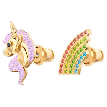 Out of this world earrings, Asymmetrical, Unicorn and rainbow, Multicolored, Gold-tone plated - Swarovski, 5468315
