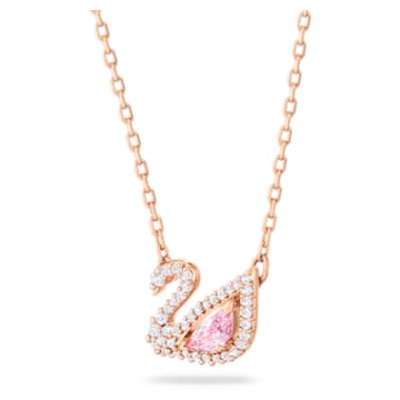 Dazzling Swan 項鏈, 天鵝, 粉紅色, 鍍玫瑰金色調 - Swarovski, 5469989