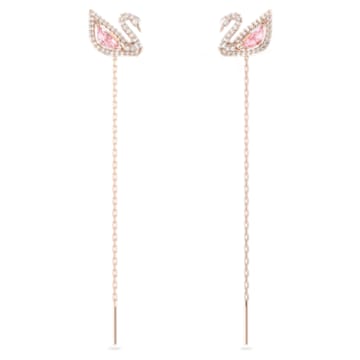 Dazzling Swan drop earrings, Swan, Pink, Rose gold-tone plated
