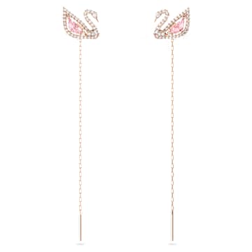 Swan ドロップピアス, スワン, ピンク, 18Kローズゴールドコーティング
