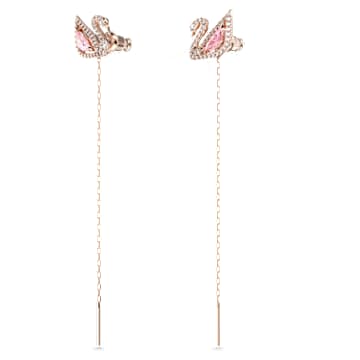 Cercei cu drop Dazzling Swan, Lebădă, Roz, Placat cu nuanță roz-aurie - Swarovski, 5469990
