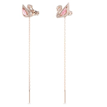Dazzling Swan 水滴形耳環, 天鵝, 粉紅色, 鍍玫瑰金色調 - Swarovski, 5469990