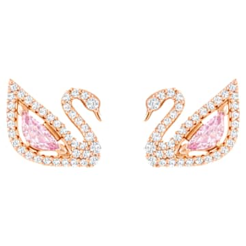 Dazzling Swan 水滴形耳环, 天鹅, 粉红色, 镀玫瑰金色调 - Swarovski, 5469990