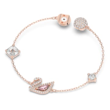 Dazzling Swan bracelet, Magnetic closure, Swan, Pink, Rose gold-tone plated - Swarovski, 5472271