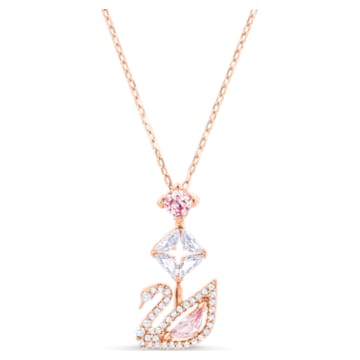 Dazzling Swan Y形項鏈, 天鵝, 粉紅色, 鍍玫瑰金色調 - Swarovski, 5473024
