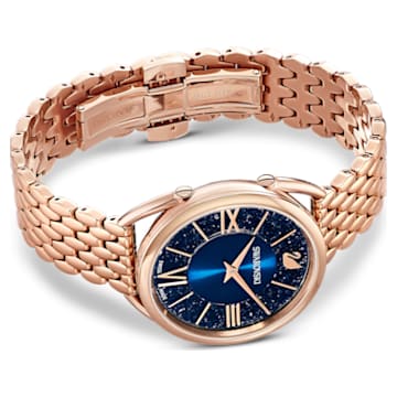 Crystalline Glam watch, Metal bracelet, Blue, Rose-gold tone PVD - Swarovski, 5475784