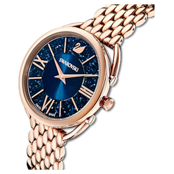 Crystalline Glam watch, Swiss Made, Metal bracelet, Blue, Rose gold-tone finish - Swarovski, 5475784
