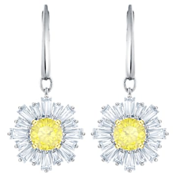 Sunshine Pierced Earrings, White, Rhodium plated - Swarovski, 5479914