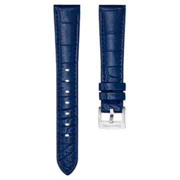18mm Watch strap, Leather with stitching, Blue, Stainless steel - Swarovski, 5480517
