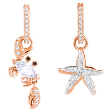 Ocean Crab Pierced Earrings, White, Rose-gold tone plated - Swarovski, 5480784