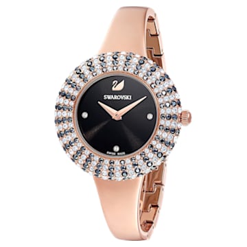 Crystal Rose watch, Metal bracelet, Black, Rose-gold tone PVD - Swarovski, 5484050