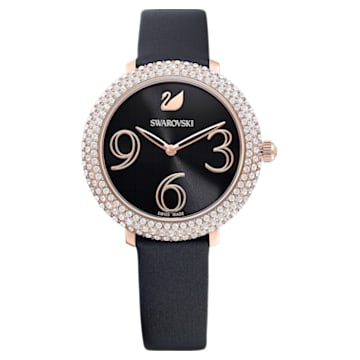 Crystal Frost 手錶, 真皮錶帶, 黑, 玫瑰金色潤飾 - Swarovski, 5484058