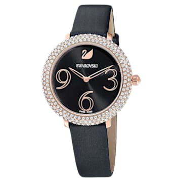 Crystal Frost watch, Leather strap, Black, Rose gold-tone finish - Swarovski, 5484058