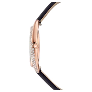 Duo watch, Leather strap, Black, Rose gold-tone finish - Swarovski, 5484373