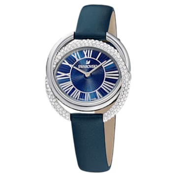 Duo watch, Swiss Made, Leather strap, Blue, Stainless steel - Swarovski, 5484376