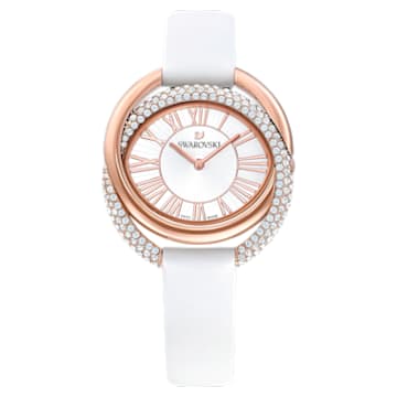 Duo watch, Leather strap, White, Rose gold-tone finish - Swarovski, 5484385