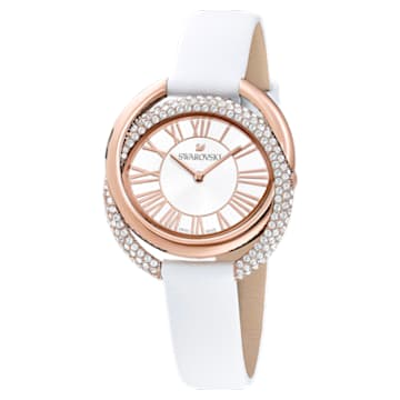 Duo watch, Leather strap, White, Rose gold-tone finish - Swarovski, 5484385