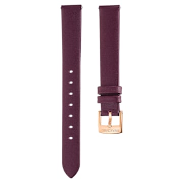14mm Watch strap, Leather, Dark red, Rose-gold tone plated - Swarovski, 5484610