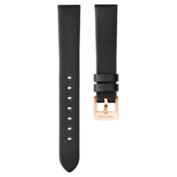 13mm watch strap, Leather, Black, Rose gold-tone plated - Swarovski, 5485036
