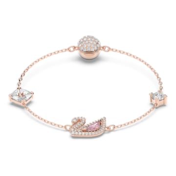 Dazzling Swan bracelet, Magnetic, Swan, Pink, Rose gold-tone plated - Swarovski, 5485876