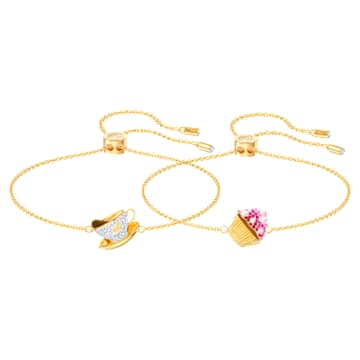 Nicest bracelet, Set (2), Cup of tea and cupcake, Multicolored, Gold-tone plated - Swarovski, 5486079