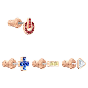 Play stud earrings, Set (5), Asymmetrical design, Multicolored, Rose gold-tone plated - Swarovski, 5489442