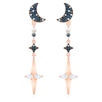 Swarovski Symbolic earring jackets, Graduated crystals, Moon and star, Multicolored, Rose-gold tone plated - Swarovski, 5489533