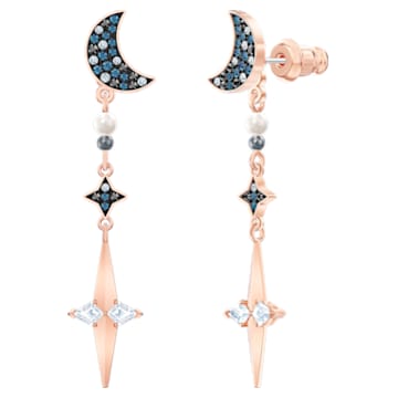 boucles d’oreilles transformables Swarovski Symbolic, Cristaux gradués, Lune et étoile, Multicolore, Placage de ton or rosé - Swarovski, 5489533