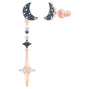 Swarovski Symbolic earring jackets, Graduated crystals, Moon and star, Multicolored, Rose-gold tone plated - Swarovski, 5489533