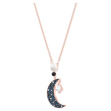 Swarovski Symbolic pendant, Moon and star, Blue, Rose gold-tone plated - Swarovski, 5489534