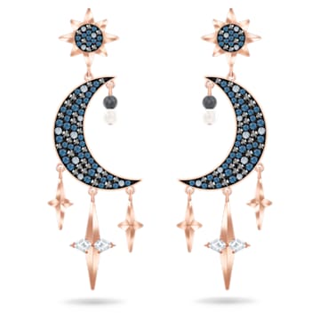 Swarovski Symbolic drop earrings, Graduated crystals, Moon and star, Multicolored, Rose gold-tone plated - Swarovski, 5489536