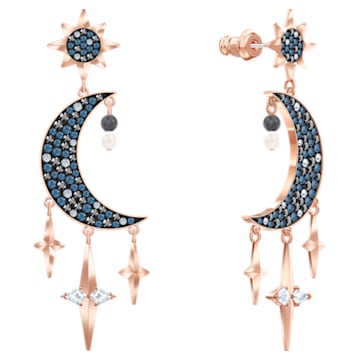 Swarovski Symbolic earrings, Graduated crystals, Moon and star, Multicolored, Rose-gold tone plated - Swarovski, 5489536