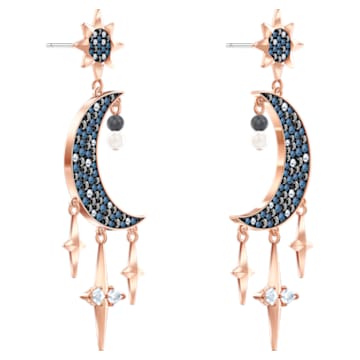 Swarovski Symbolic earrings, Graduated crystals, Moon and star, Multicolored, Rose-gold tone plated - Swarovski, 5489536