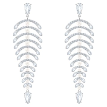 Polar Bestiary Chandelier pierced earrings, White, Rhodium plated - Swarovski, 5489887