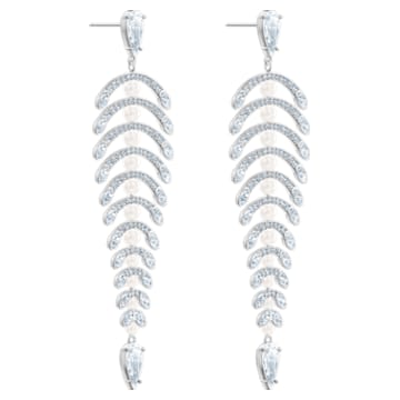 Polar Bestiary Chandelier pierced earrings, White, Rhodium plated - Swarovski, 5489887