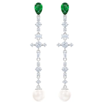Perfection Pierced Earrings, Green, Rhodium plated - Swarovski, 5493098
