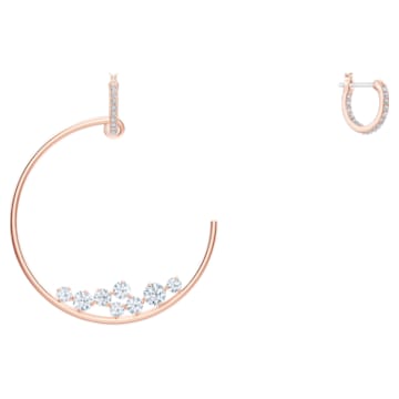 North Hoop Pierced Earrings, White, Rose-gold tone plated - Swarovski, 5493391