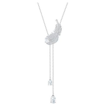 Nice Y necklace, Feather, White, Rhodium plated - Swarovski, 5493397