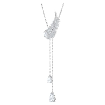 Nice Y necklace, Feather, White, Rhodium plated - Swarovski, 5493397