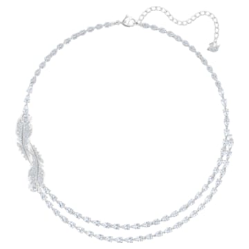 Nice layered necklace, Feather, White, Rhodium plated - Swarovski, 5493404