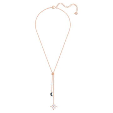Swarovski Symbolic Y necklace, Moon and star, Blue, Rose gold-tone plated - Swarovski, 5494357